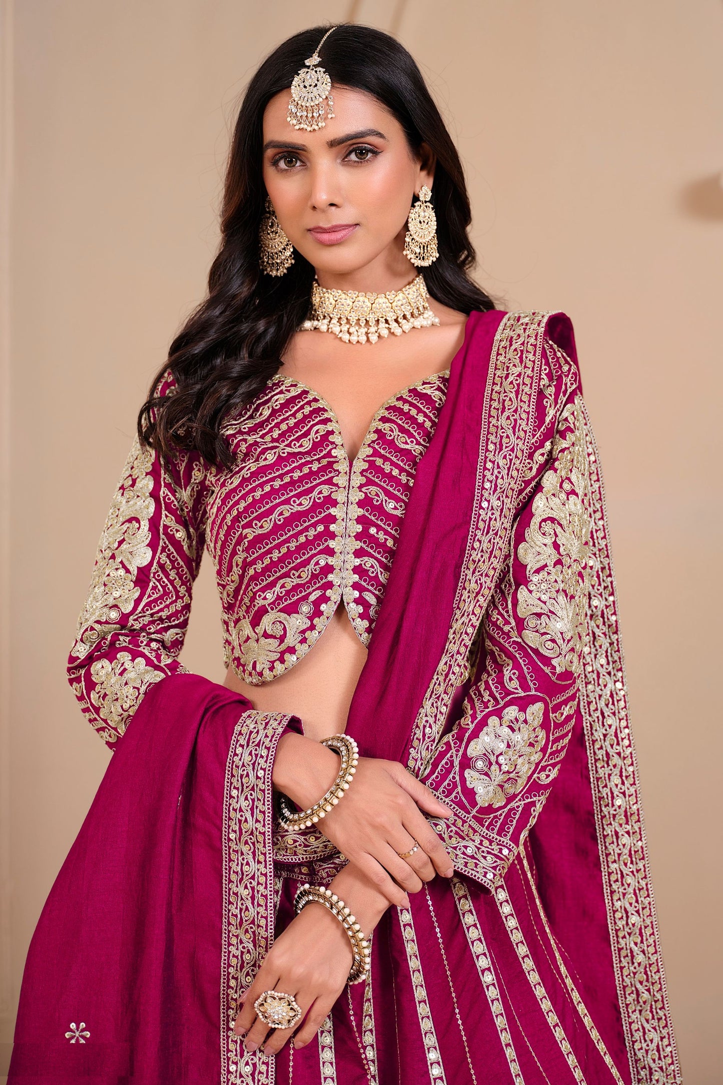 Rani Pink Heavy Art Silk Sequence & Embroidery Worked Festival  Wear Lehenga Choli