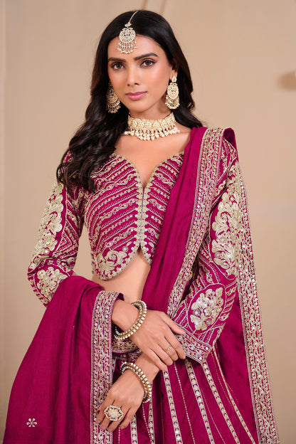 Rani Pink Heavy Art Silk Sequence & Embroidery Worked Festival  Wear Lehenga Choli