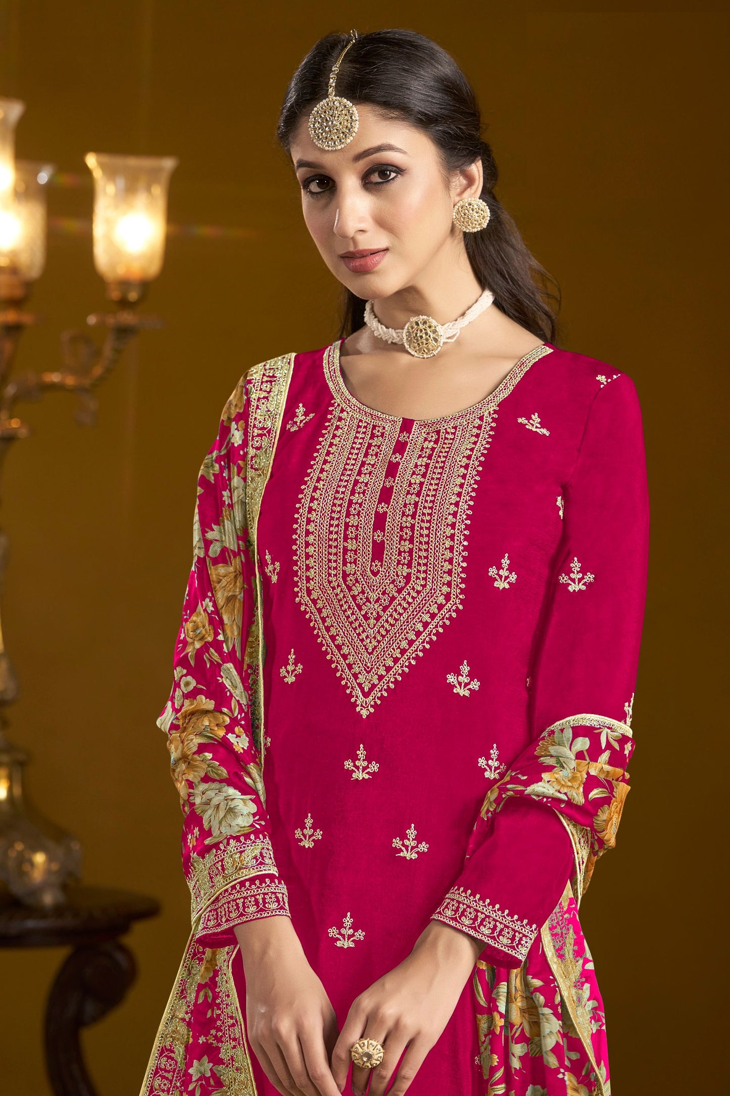 Pink Colored Designer Salwar Kameez In Chinon With Beautiful Dupatta, Wedding Function Wear Salwar Kameez For Women