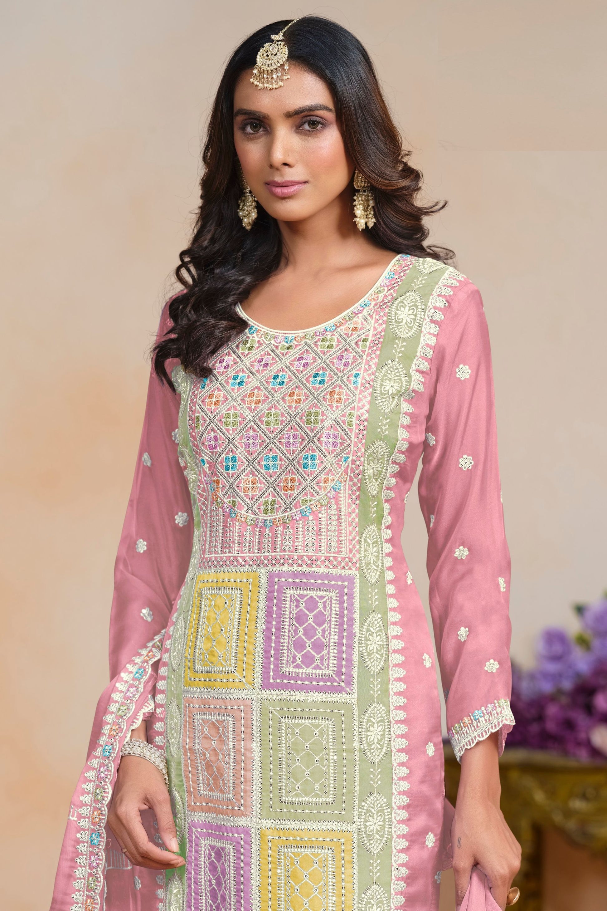 Most Beautiful Pink Colored Salwar Suit In Soft Organza With Embroidery Worked Dupatta , Attractive Salwar Suits - Marriott Fashion