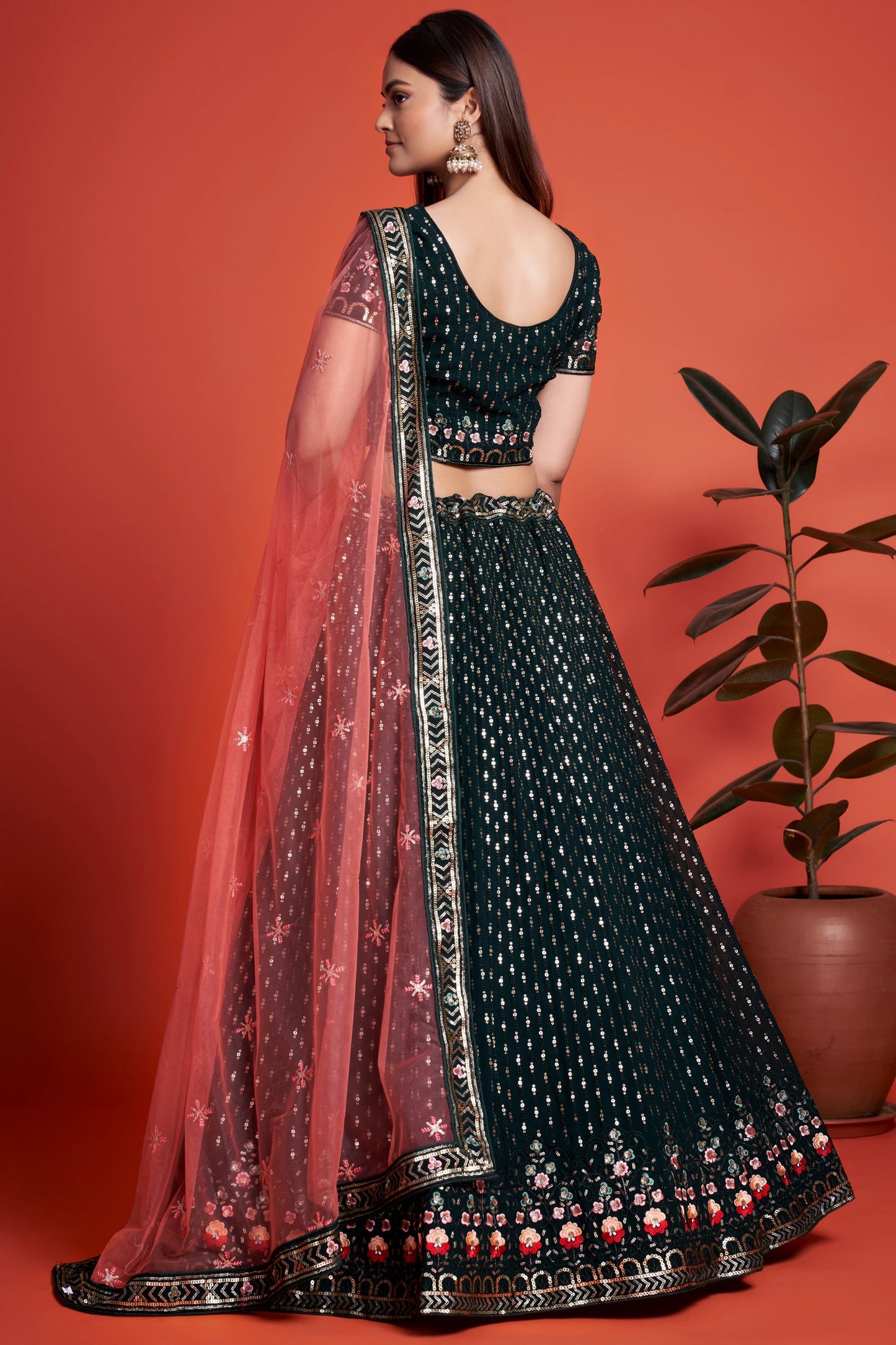 Attractive Dark Green Designer Lehenga with Butterfly Net Dupatta For Indian Wedding and Festival Wear Lehenga Choli And Sequence & Embroidery Work Lehenga Choli - Marriott Fashion