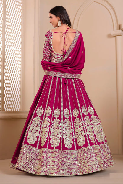 Rani Pink Heavy Art Silk Sequence & Embroidery Worked Festival  Wear Lehenga Choli