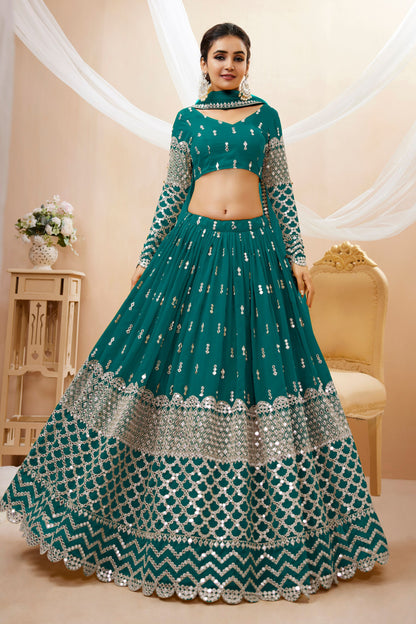 Attractive Wine Colored Heavy Georgette Lehenga Choli With Embroidery Worked Dupatta - Marriott Fashion