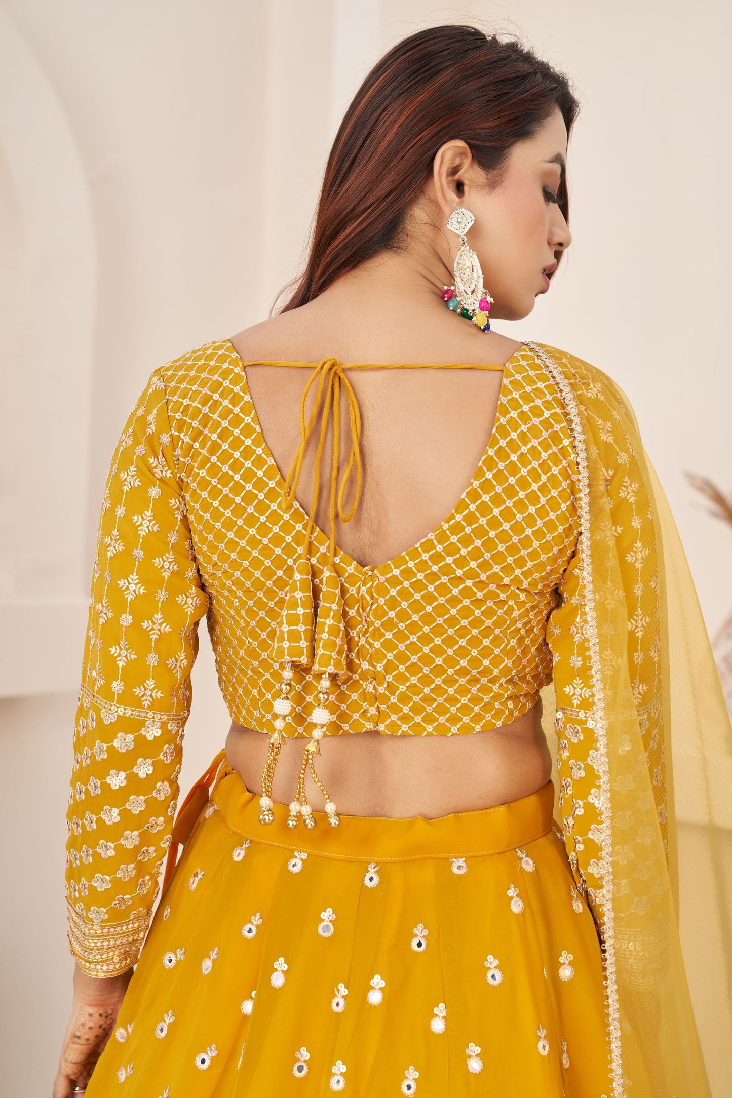 Yellow Colored Georgette Lehenga Choli With Dupatta For Indian Wedding Function Heavy Sequence Worked Lehenga Choli - Marriott Fashion