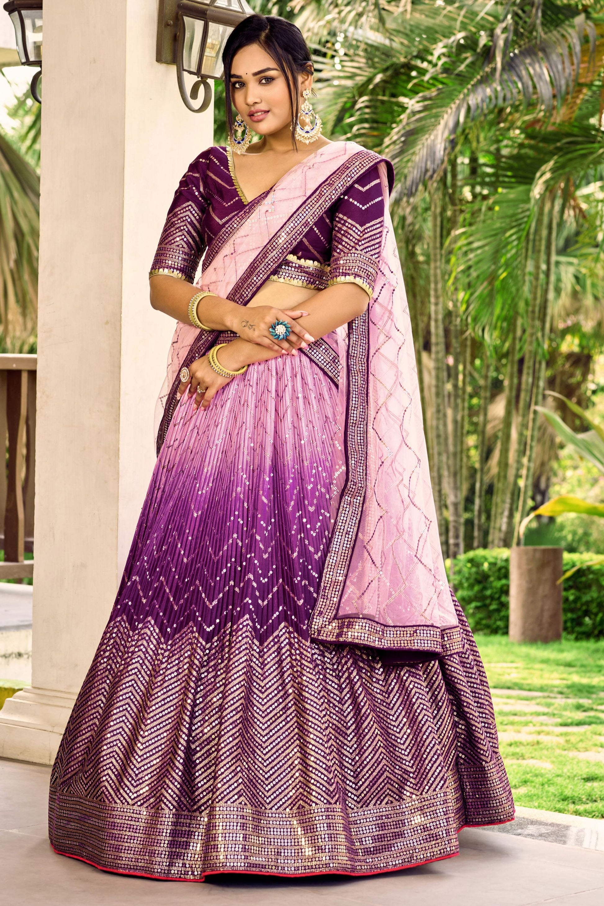 Purple Colored Designer Lehenga Choli In Chinon With Embroidery And Sequence Worked Dupatta - Marriott Fashion