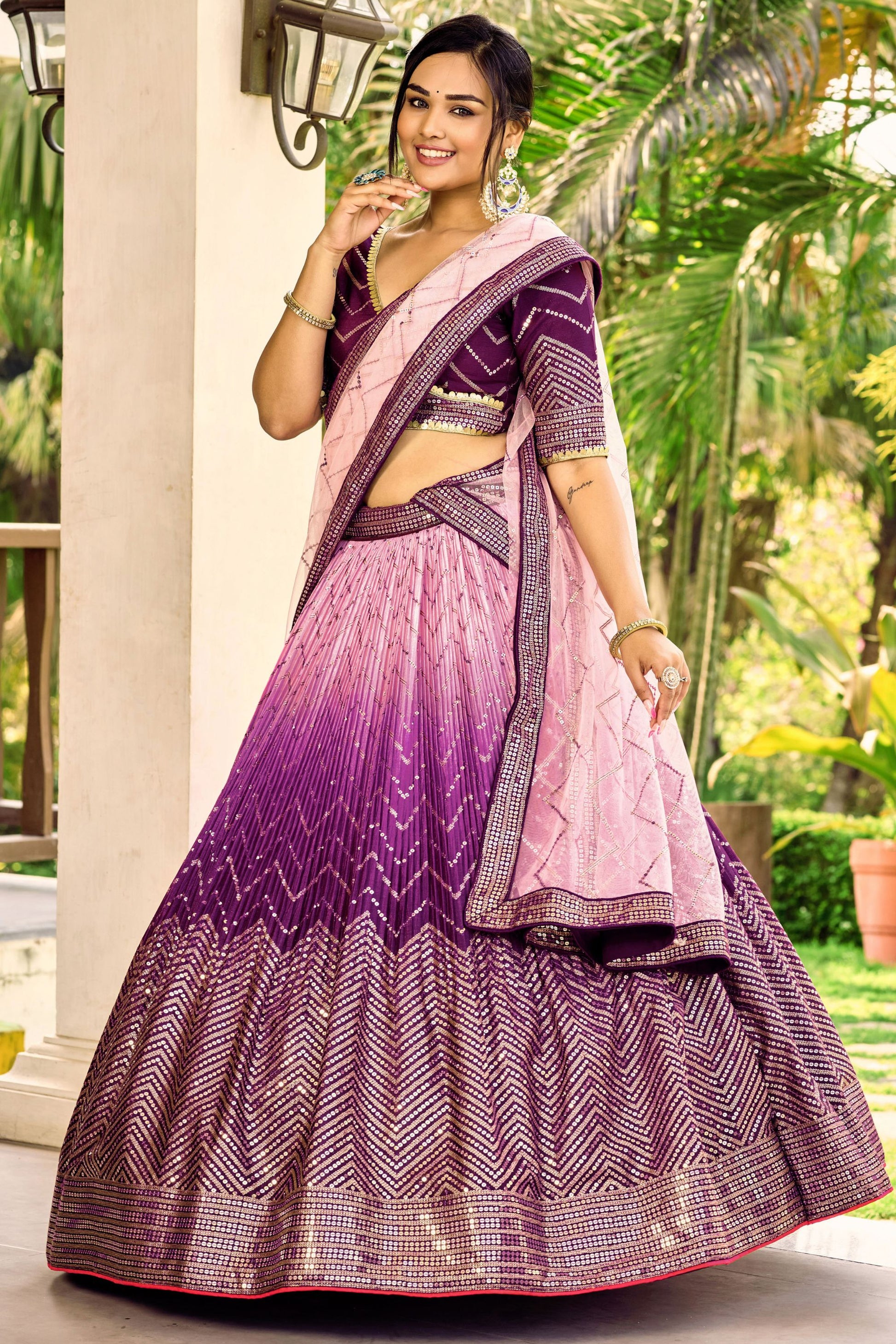 Purple Colored Designer Lehenga Choli In Chinon With Embroidery And Sequence Worked Dupatta - Marriott Fashion