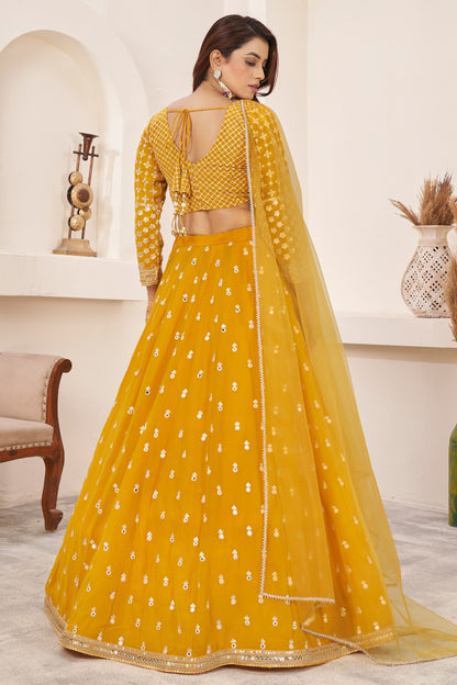 Yellow Colored Georgette Lehenga Choli With Dupatta For Indian Wedding Function Heavy Sequence Worked Lehenga Choli - Marriott Fashion