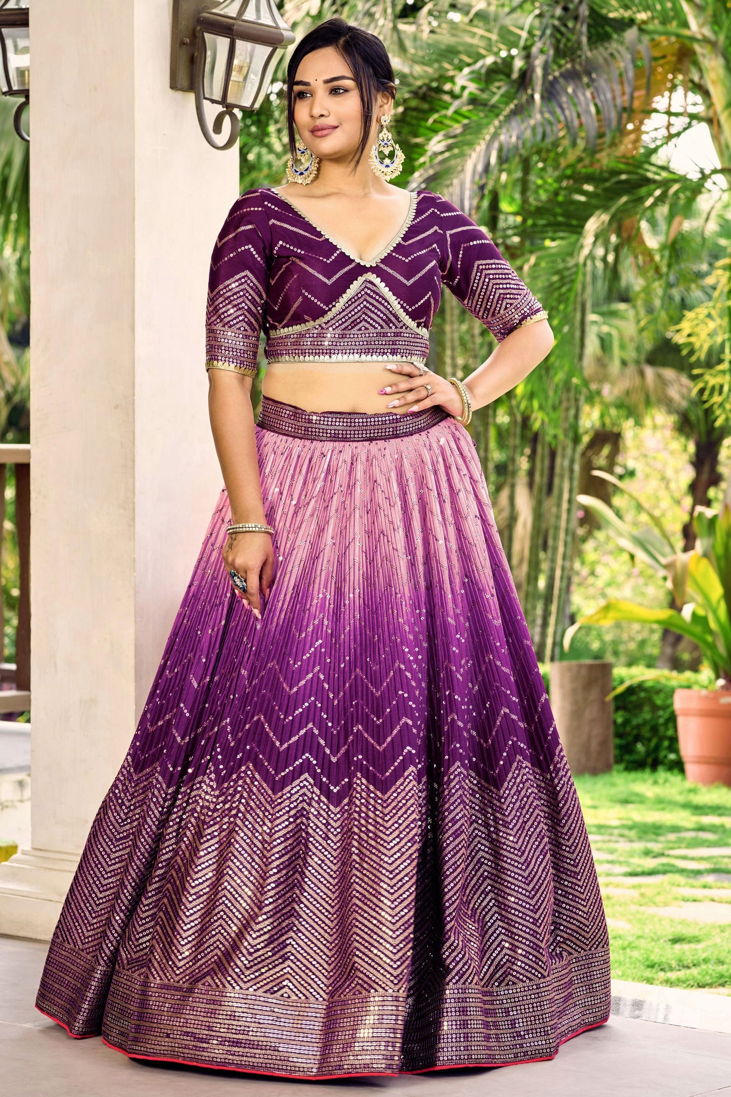 Purple Colored Designer Lehenga Choli In Chinon With Embroidery And Sequence Worked Dupatta - Marriott Fashion