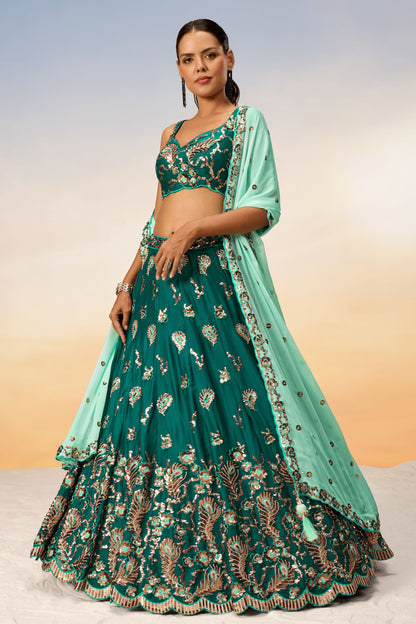 Green Heavy Georgette Sequence Worked Wedding And function Wear Lehenga Choli