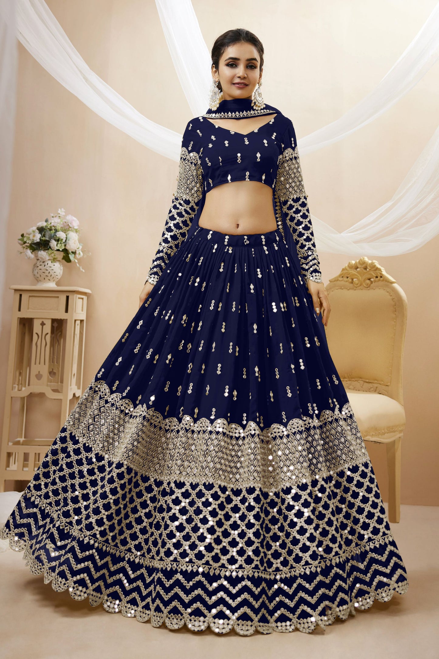 Sky Blue Colored Designer Lehenga Choli In Heavy Georgette With Embroidery And Sequence Worked Dupatta - Marriott Fashion