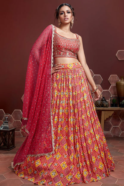 Red Heavy Banglory Silk Printed Worked Engagement And Party Wear Fancy Lehenga Choli