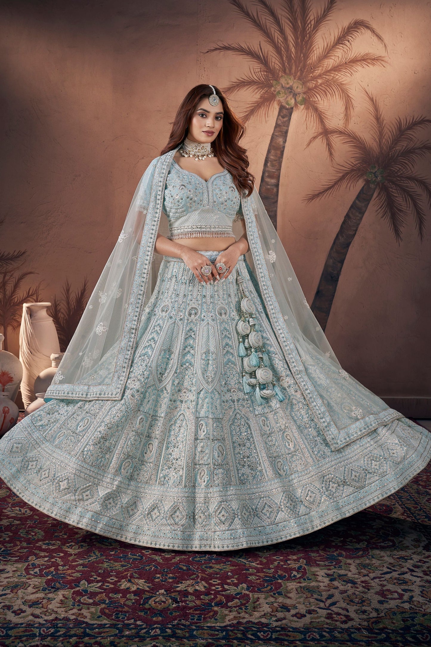 Sky Blue Colored Heavy Georgette Lehenga With Soft Net Dupatta, Engagement & Wedding Party Wear Lehenga Choli - Marriott Fashion