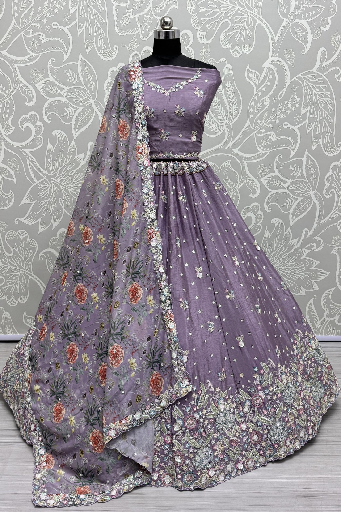 Purple Colored Most Beautiful Chinon Lehenga With Embroidery Worked Georgette Dupatta, Engagement Wear Lehenga choli