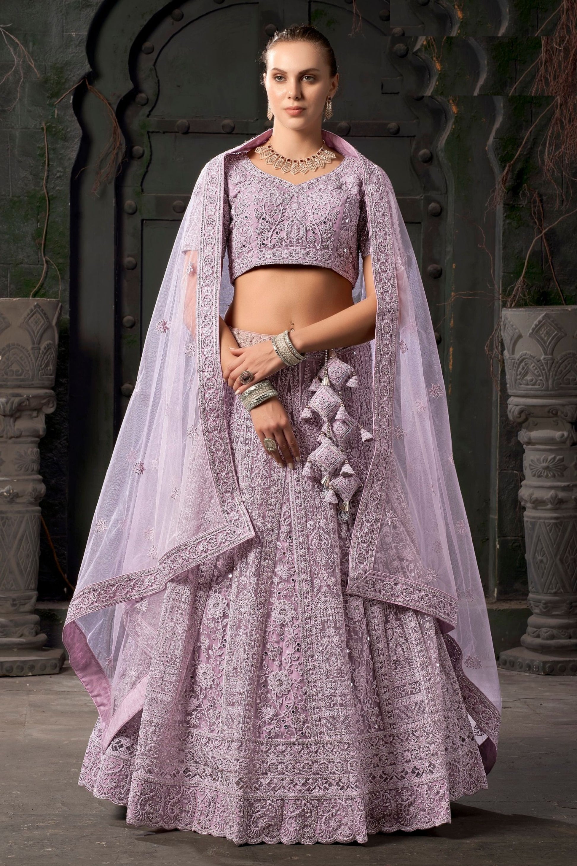 Purple Colored Heavy Net Lehenga, Designer Blouse Piece With Dupatta, Wedding Function Wear Diamond Worked Lehenga Choli - Marriott Fashion