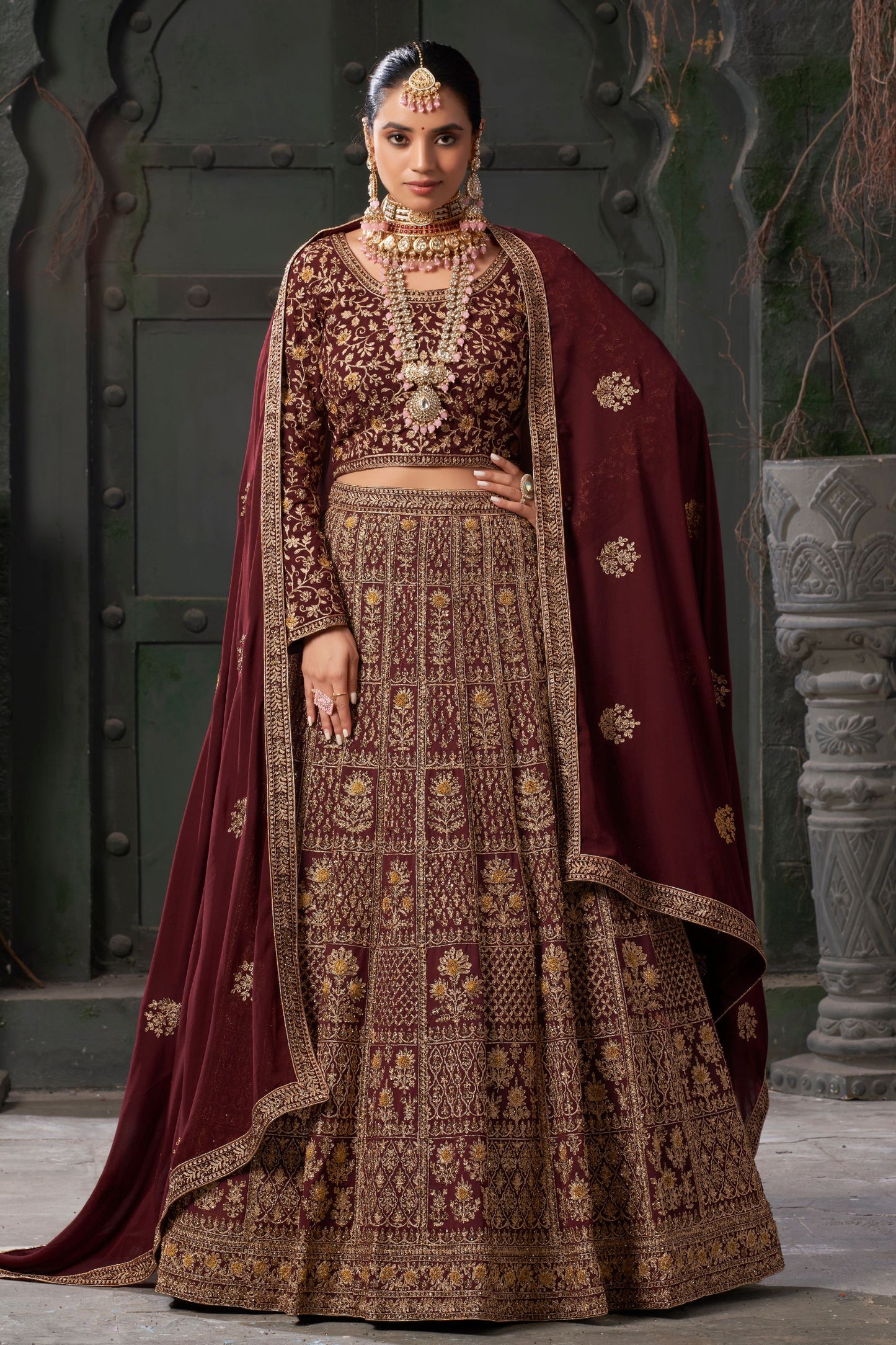 Marron Premium Georgette Bridal Lehenga Choli For Indian Festival & Pakistani Wedding - Embroidery Work, Zarkan Work, Codding Work. - Marriott Fashion