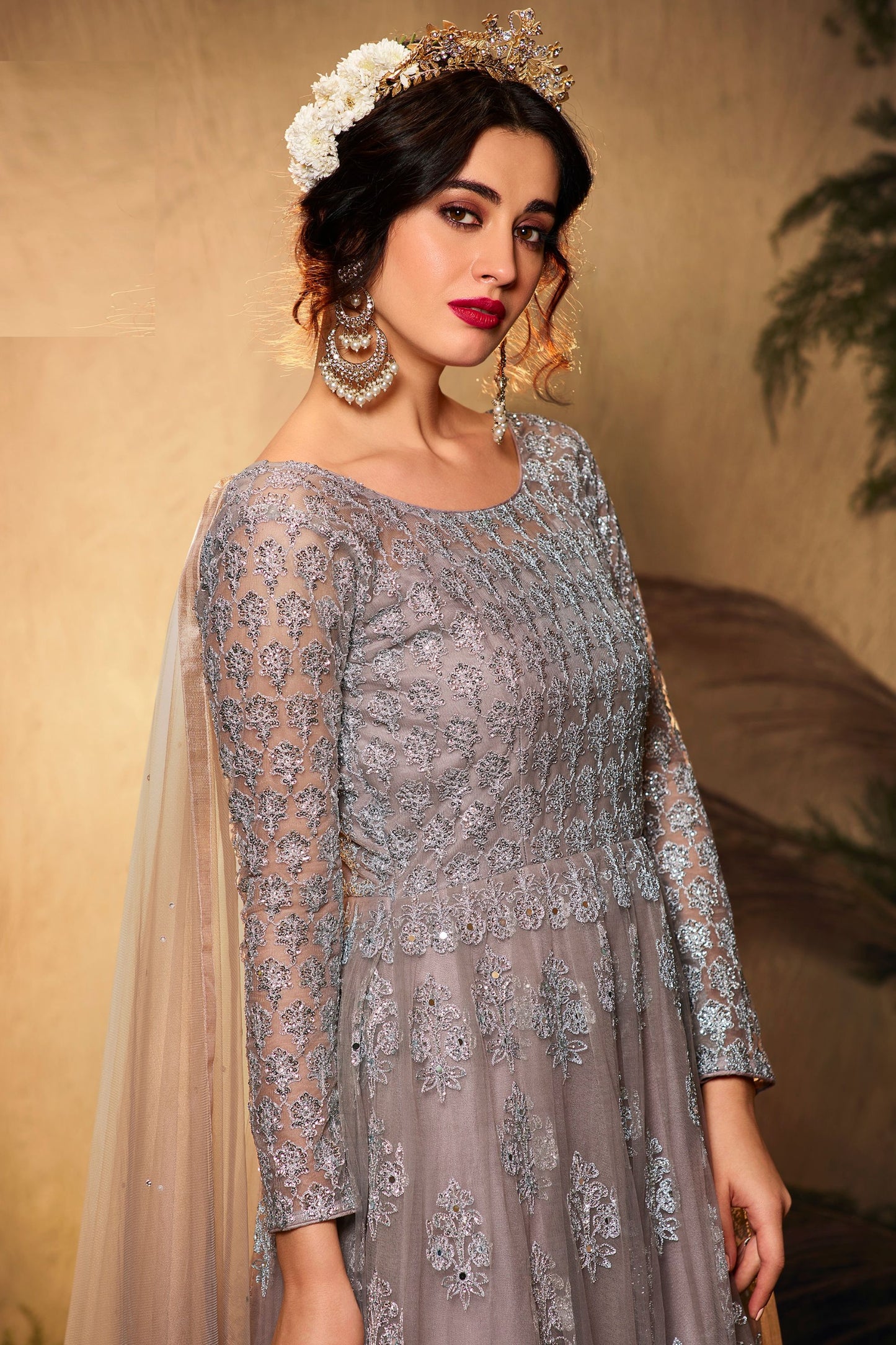 Designer Wedding Wear Heavy Net Anarkali Gown With Beautiful Dupatta, Attractive Outfit Wear Embroidery& Sequence Worked Gown Suit - Marriott Fashion