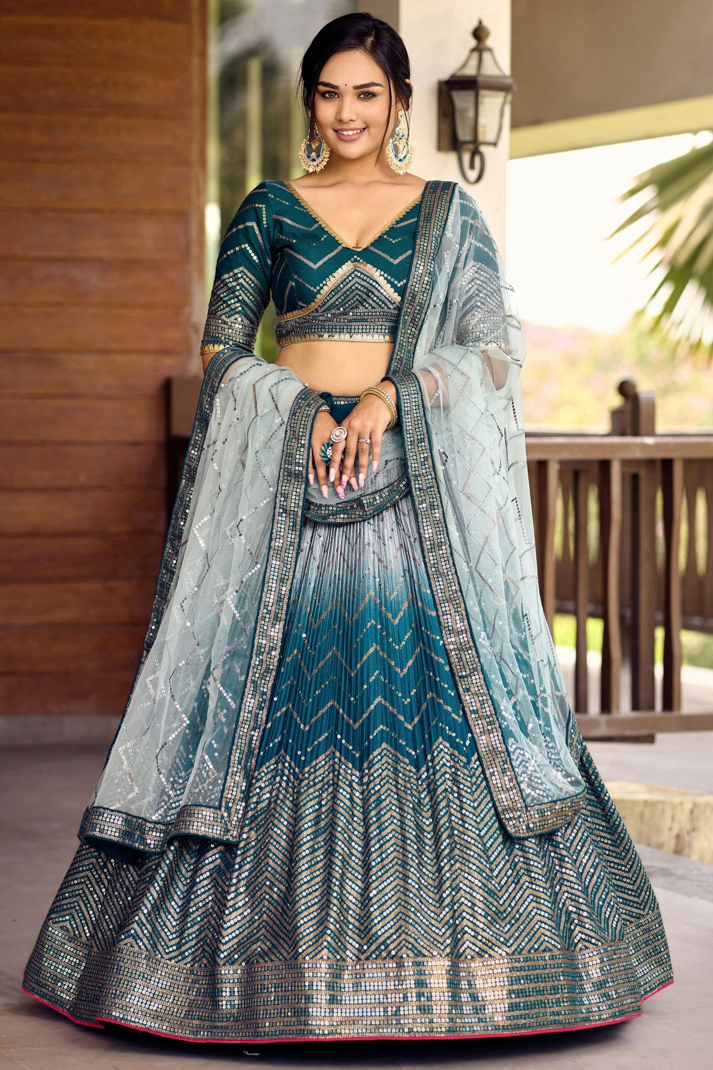 Blue Colored Heavy Chinon Lehenga With Soft Net Dupatta, Engagement Wear Lehenga Choli - Marriott Fashion