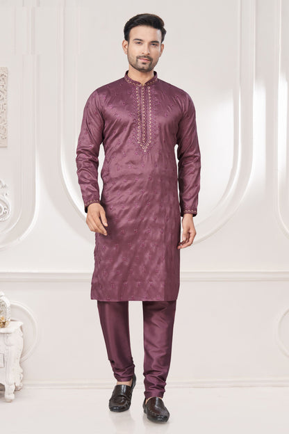 Pure Silk Designer Embroidery Worked Festival Wear Kurta Pajama