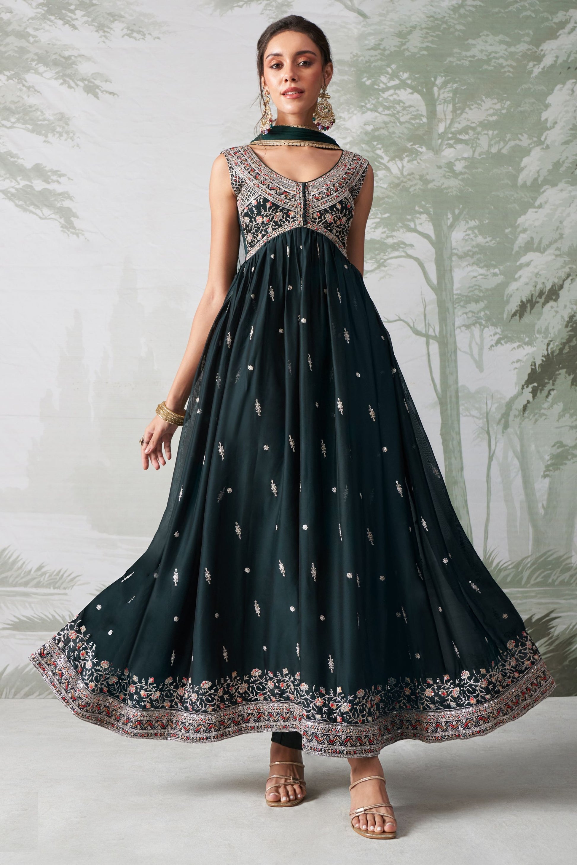 New Designer Rangoli Georgette Salwar Kameez, American Crepe Bottom And Soft Net Dupatta Festival & Function Wear Anarkali Dresses - Marriott Fashion