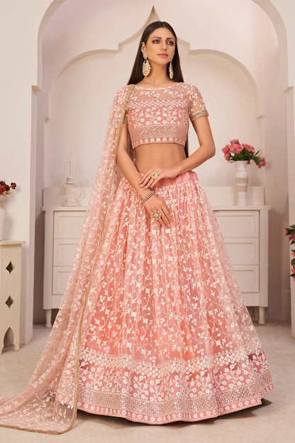 Pink Net Designer Fancy Style Lehenga With Designer Blouse For Indian Wedding & Festival Wear with Embroidery & Sequence Work - Marriott Fashion