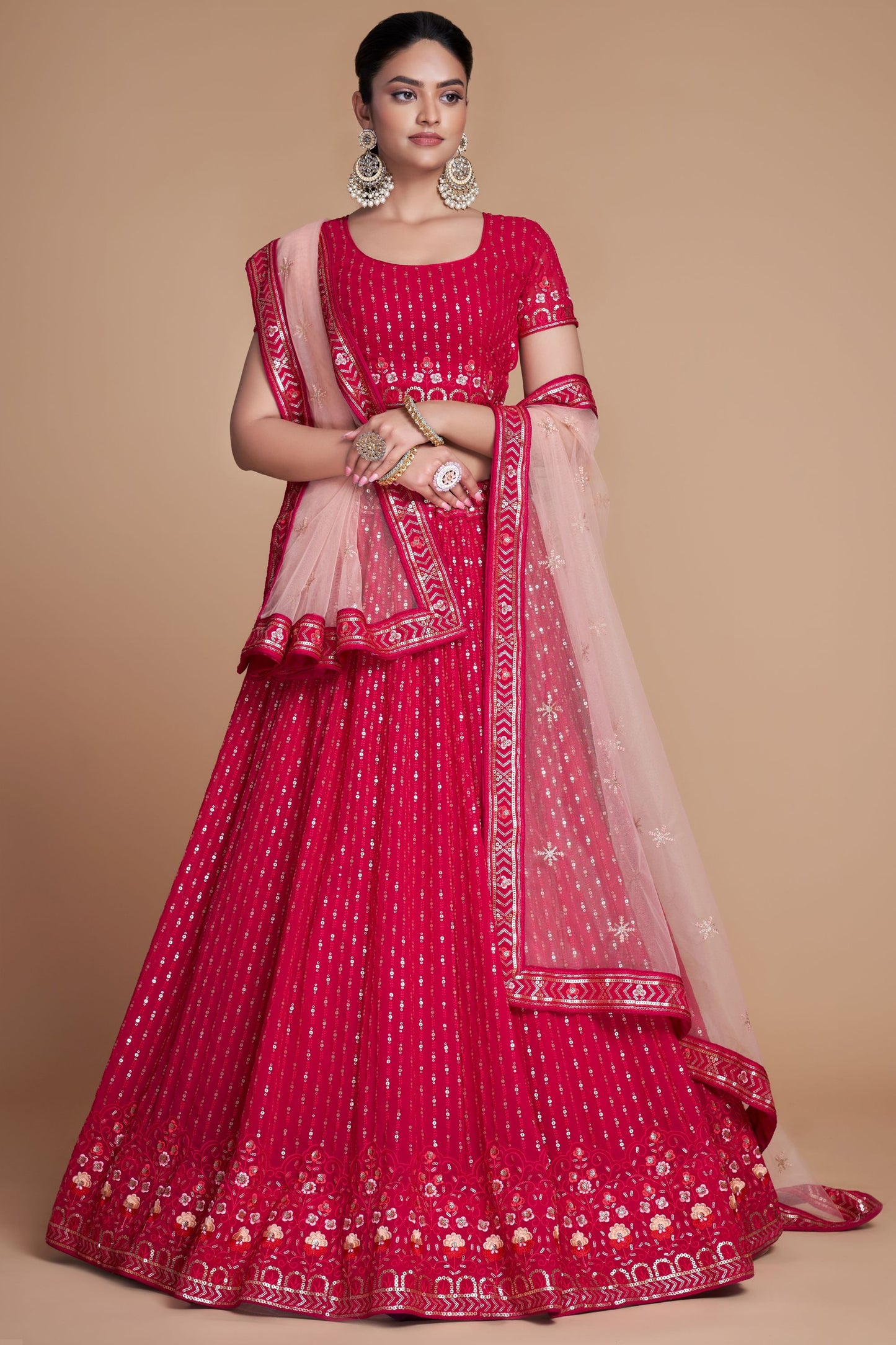 Gorgeous Rani Pink Georgette Lehenga, Embroidery Worked Dupatta , Wedding Function Wear Attractive Lehenga Choli - Marriott Fashion