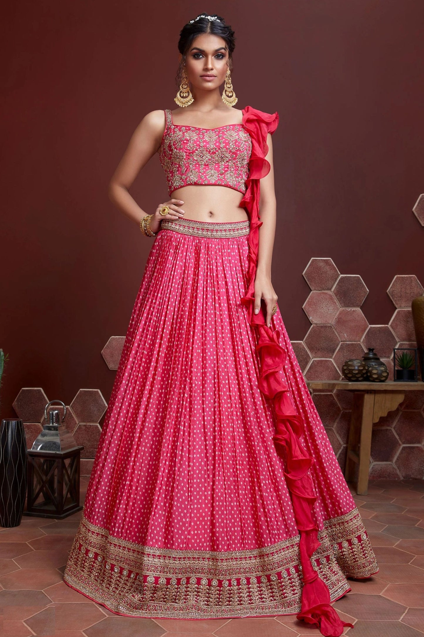 Pink Heavy Banglory Silk Printed Worked Engagement And Party Wear Fancy Lehenga Choli