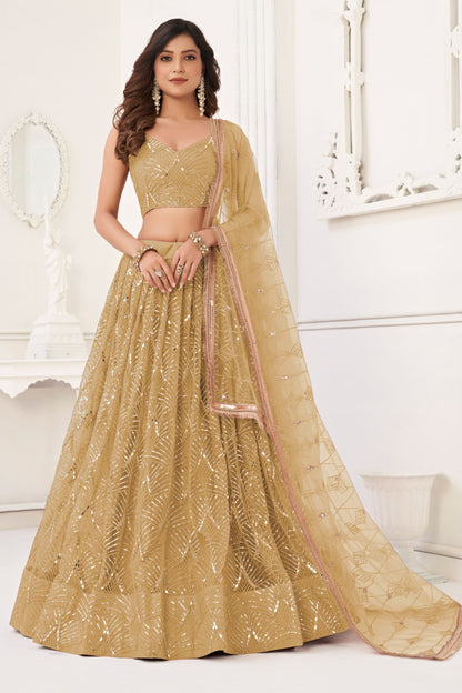 Beige Heavy Net Thread &Embroidery Worked Wedding Function Wear Lehenga Choli