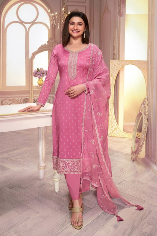 Pink Heavy Silk Sequence And Embroidery Worked Festival Wear Straight Cut Salwar Kameez