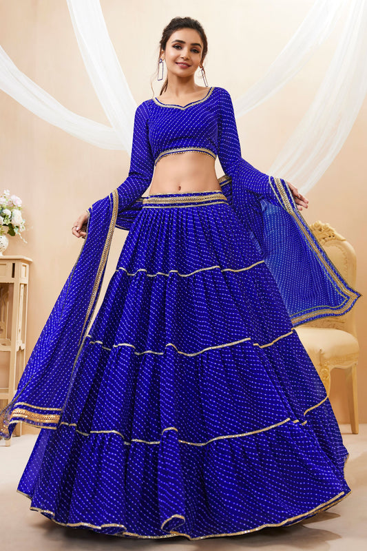 Blue Colored Georgette Lehenga Choli With Printed Worked Designer Dupatta - Marriott Fashion