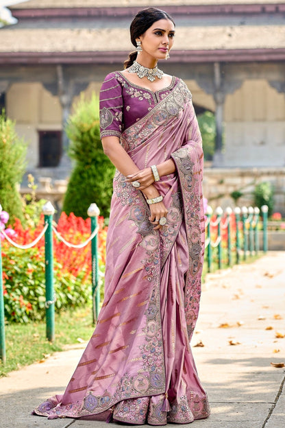 Wedding Wear Heavy Silk Saree With Designer Blouse Piece, Embroidery & Stone Worked Saree For Women - Marriott Fashion