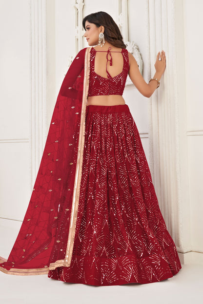 Red Heavy Net Thread &Embroidery Worked Wedding Function Wear Lehenga Choli