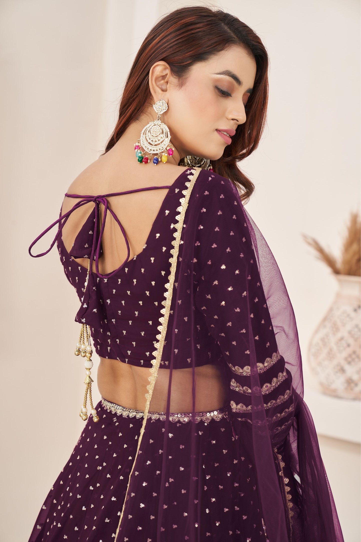 Attractive Wine Colored Heavy Georgette Lehenga, Designer Blouse Piece With Soft Net Dupatta - Marriott Fashion