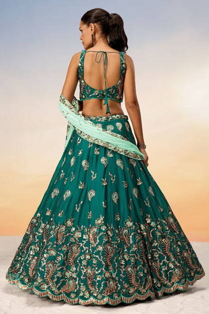 Green Heavy Georgette Sequence Worked Wedding And function Wear Lehenga Choli