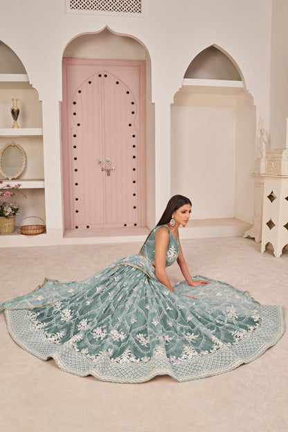 Lavender Butterfly Net Fancy Lehenga Choli With Embroidery Worked Dupatta - Marriott Fashion