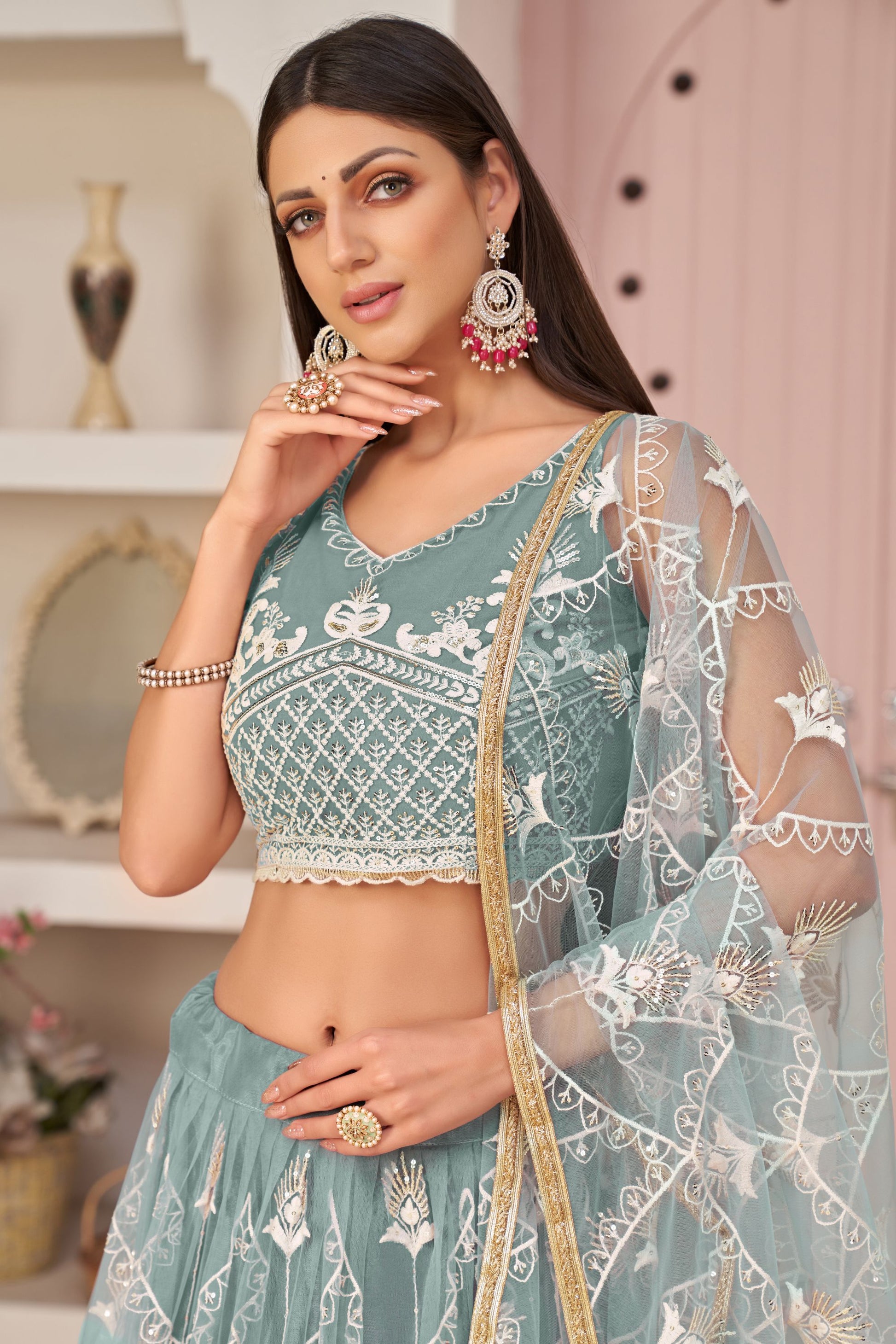 Lavender Butterfly Net Fancy Lehenga Choli With Embroidery Worked Dupatta - Marriott Fashion