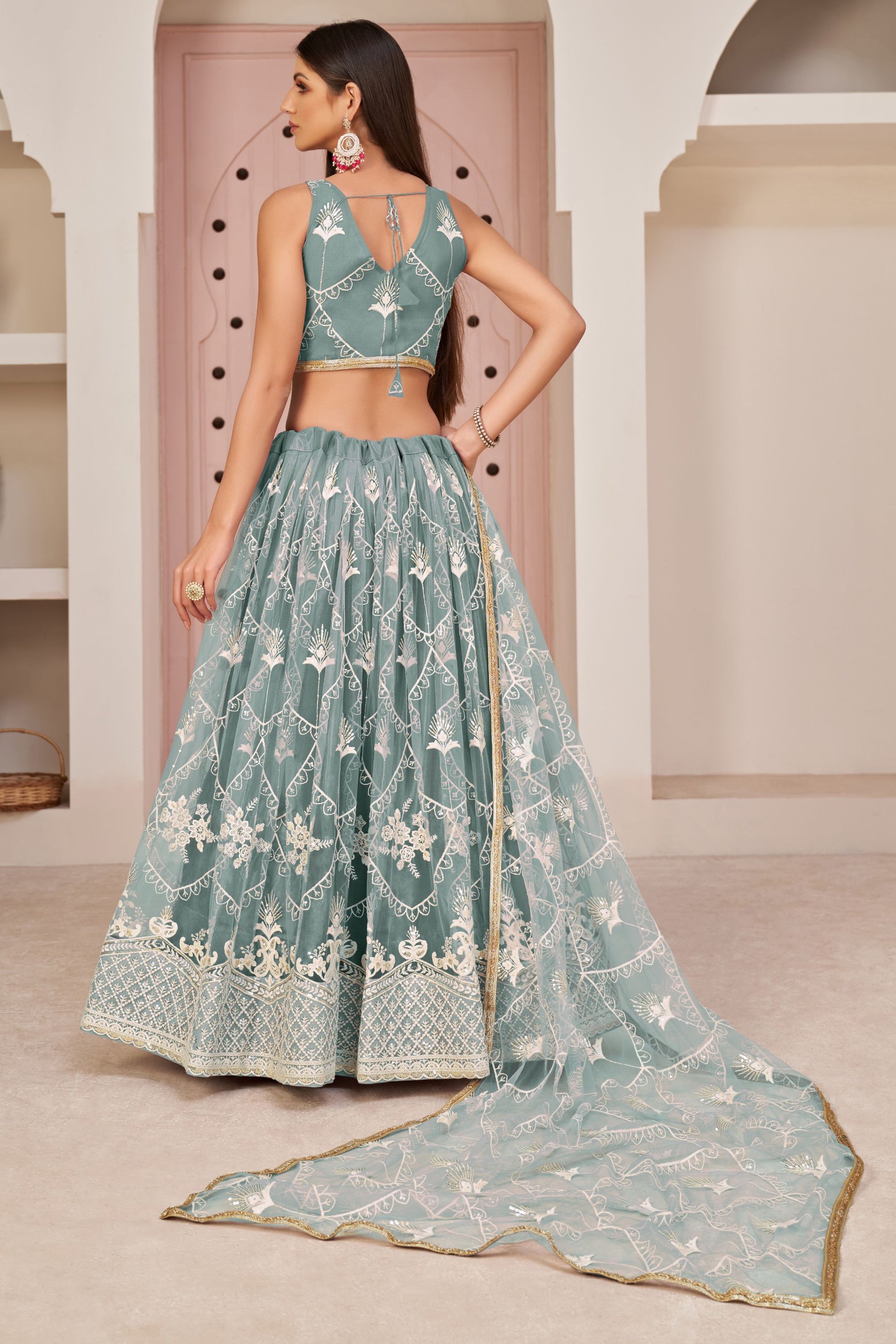 Lavender Butterfly Net Fancy Lehenga Choli With Embroidery Worked Dupatta - Marriott Fashion