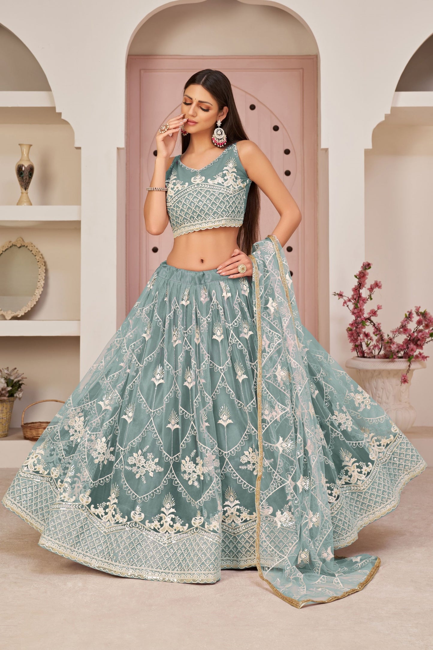 Lavender Butterfly Net Fancy Lehenga Choli With Embroidery Worked Dupatta - Marriott Fashion