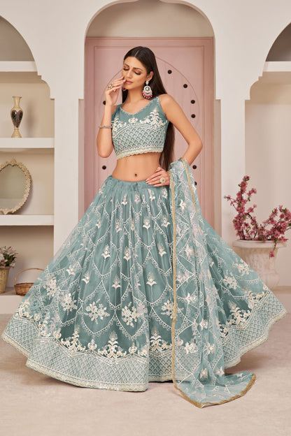 Lavender Butterfly Net Fancy Lehenga Choli With Embroidery Worked Dupatta - Marriott Fashion