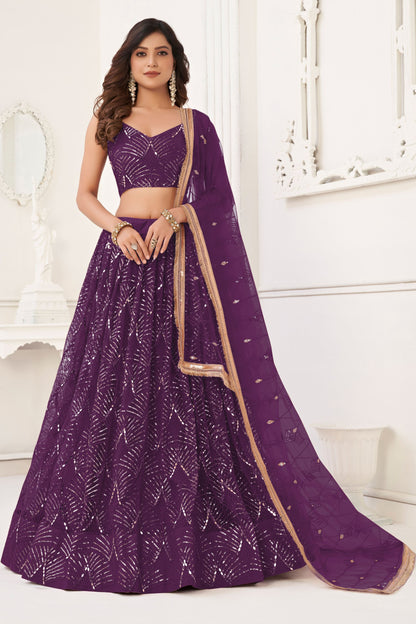 Wine Heavy Net Thread &Embroidery Worked Wedding Function Wear Lehenga Choli