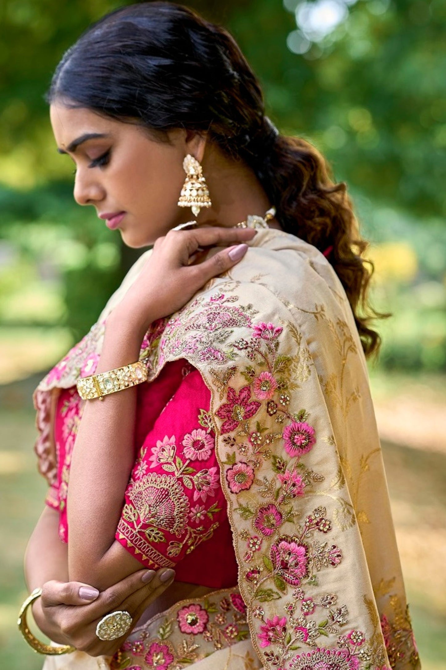 Raw Silk Saree With Pink Wedding & Party Wear Embroidered Blouse Saree - Marriott Fashion