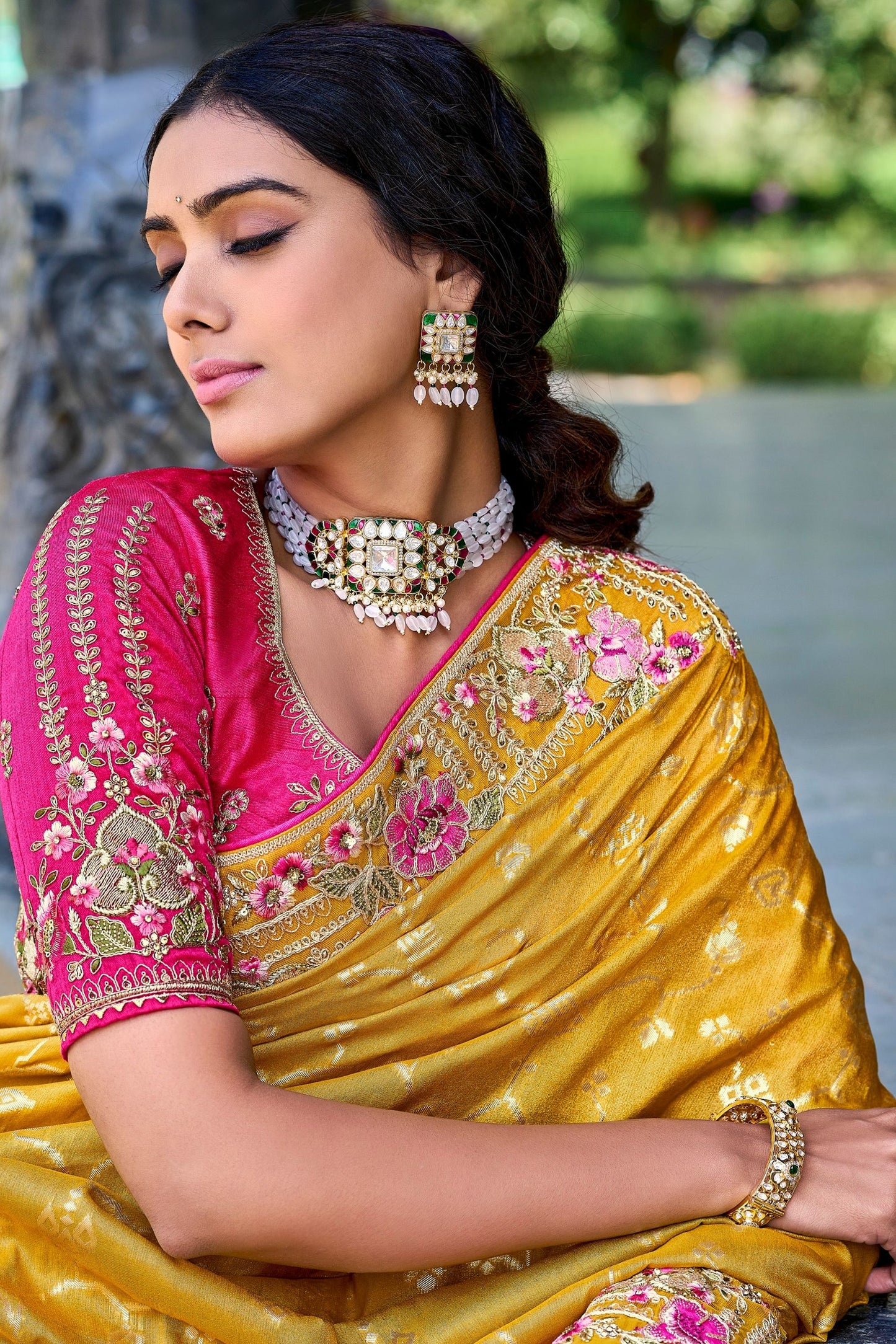 Yellow Heavy Silk Saree With Designer Blouse , Indian Wedding & Function Wear Saree For Women - Marriott Fashion