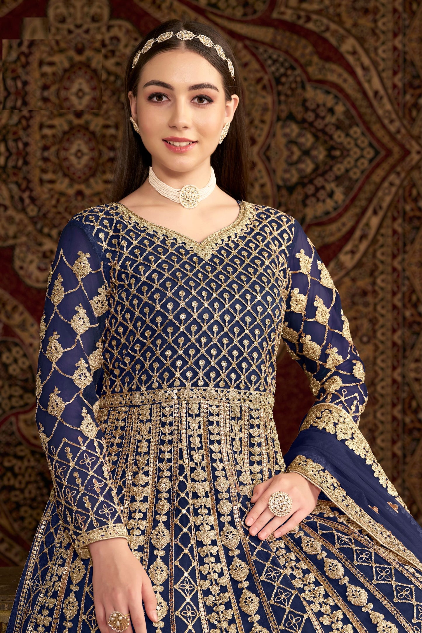 Blue Designer Heavy Net Wonderful Embroidery Worked Pakistani Wedding Wear Anarkali Gown