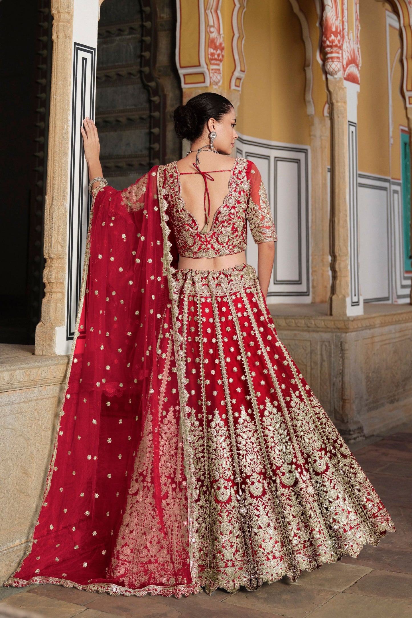 Red Heavy Butterfly Net Embroidery Worked Wedding & Festival Wear Lehenga Choli