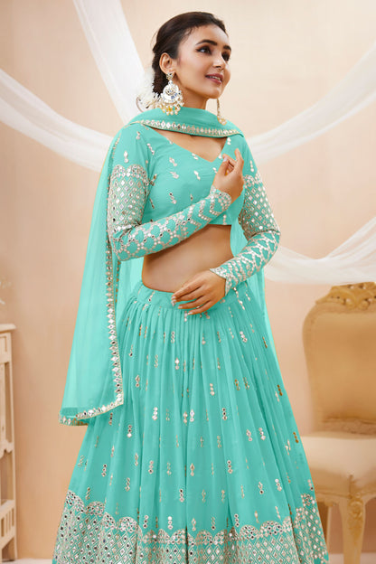 Sky Blue Colored Designer Lehenga Choli In Heavy Georgette With Embroidery And Sequence Worked Dupatta - Marriott Fashion