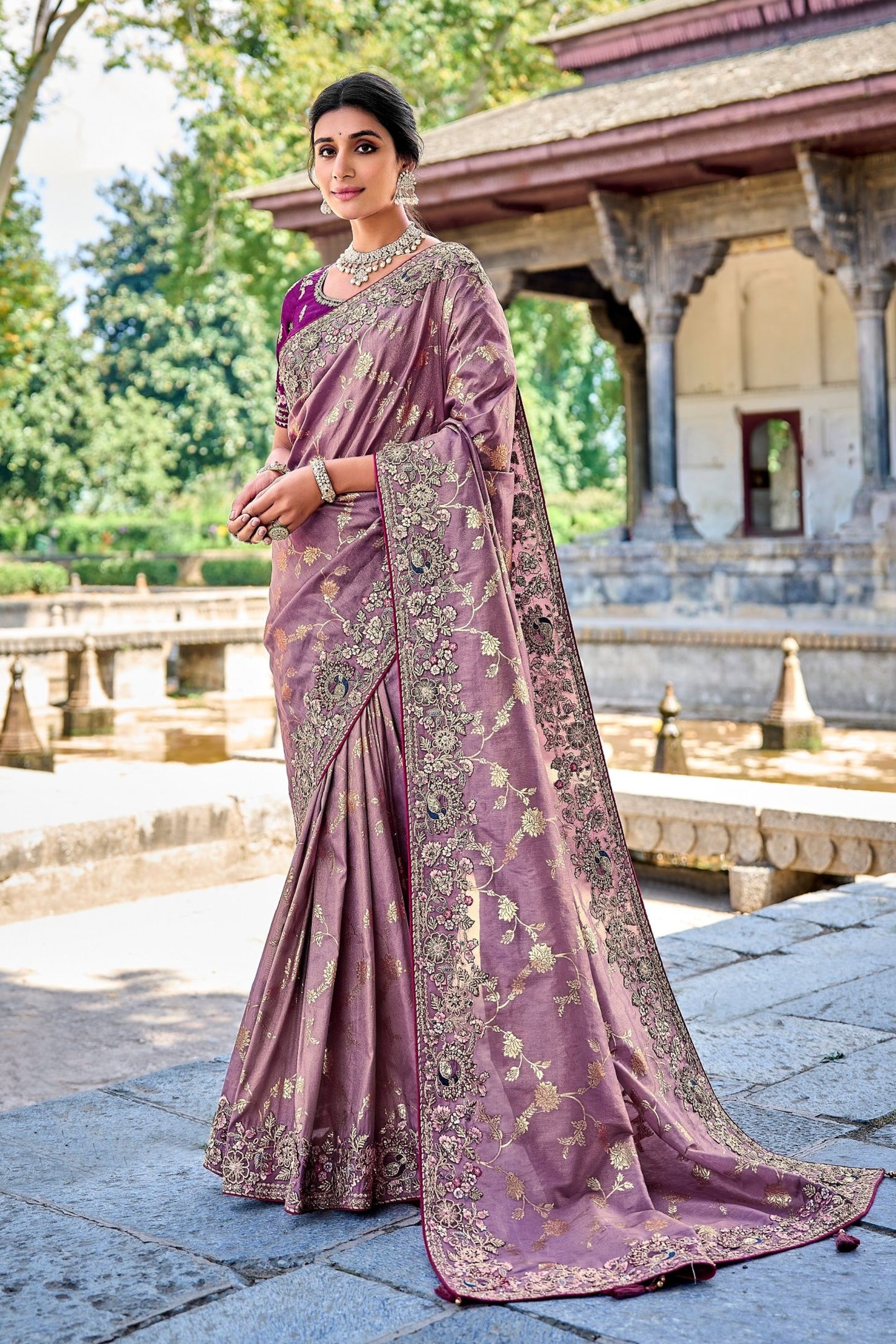 Beautiful raw Silk Indian Wedding Wear Saree With Heavy Embroidery Worked Blouse Piece - Marriott Fashion