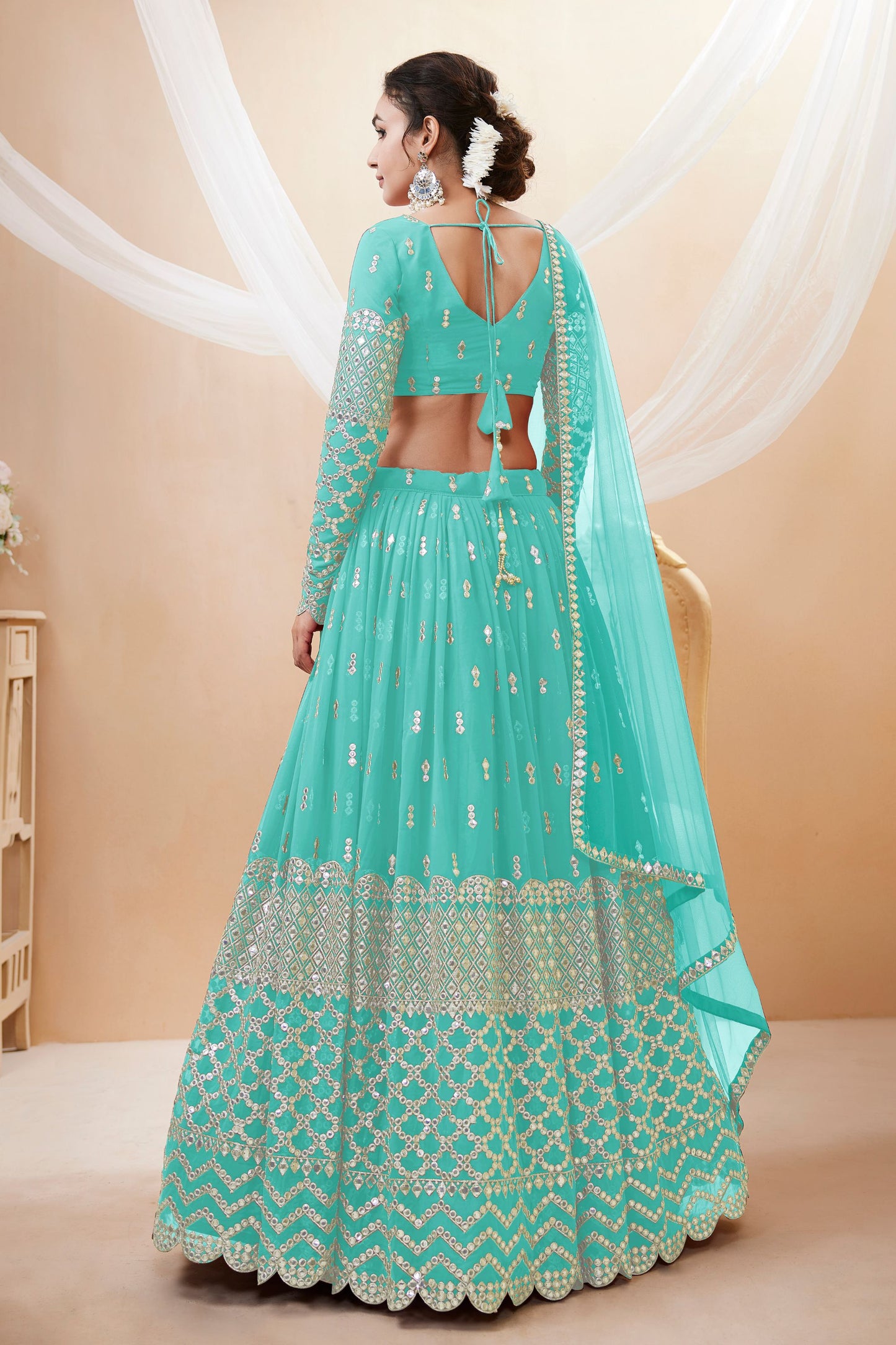 Sky Blue Colored Designer Lehenga Choli In Heavy Georgette With Embroidery And Sequence Worked Dupatta - Marriott Fashion