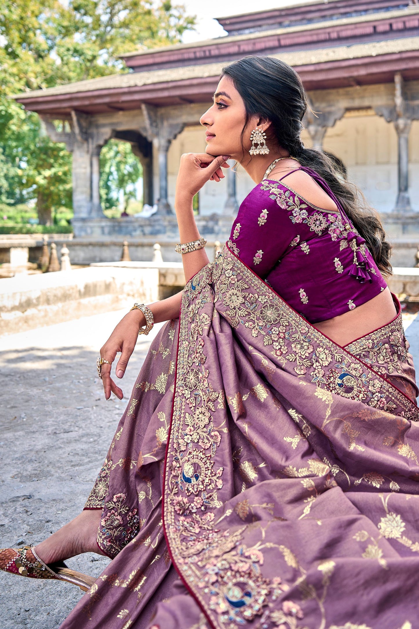 Beautiful raw Silk Indian Wedding Wear Saree With Heavy Embroidery Worked Blouse Piece - Marriott Fashion