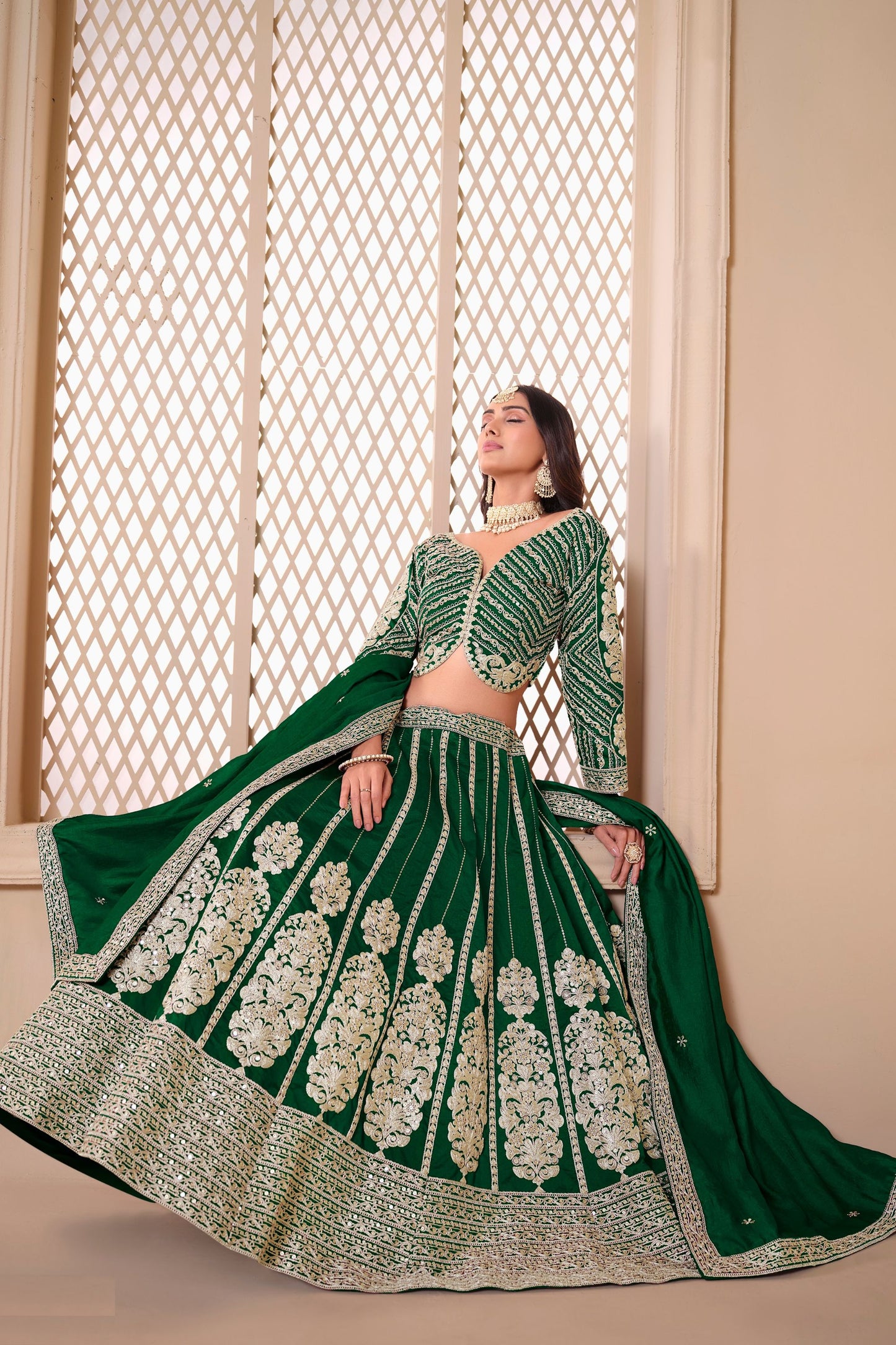 Green Heavy Art Silk Sequence & Embroidery Worked For Wedding & Festival Wear Lehenga Choli