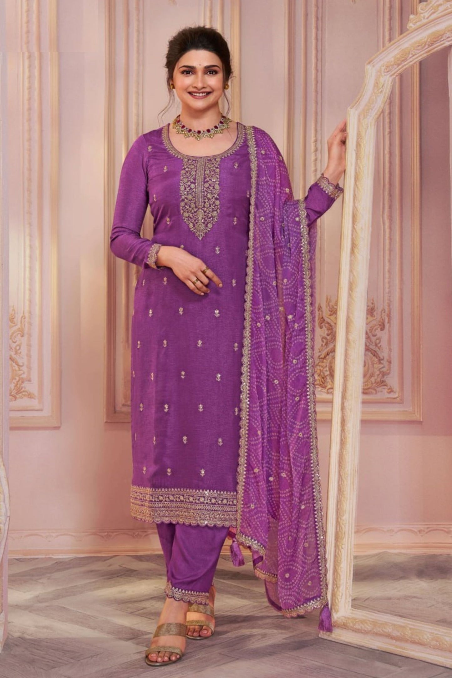 Blue Heavy Silk Georgette Embroidery Worked Festival Wear Beautiful Salwar Kameez