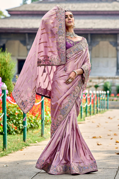 Wedding Wear Heavy Silk Saree With Designer Blouse Piece, Embroidery & Stone Worked Saree For Women - Marriott Fashion